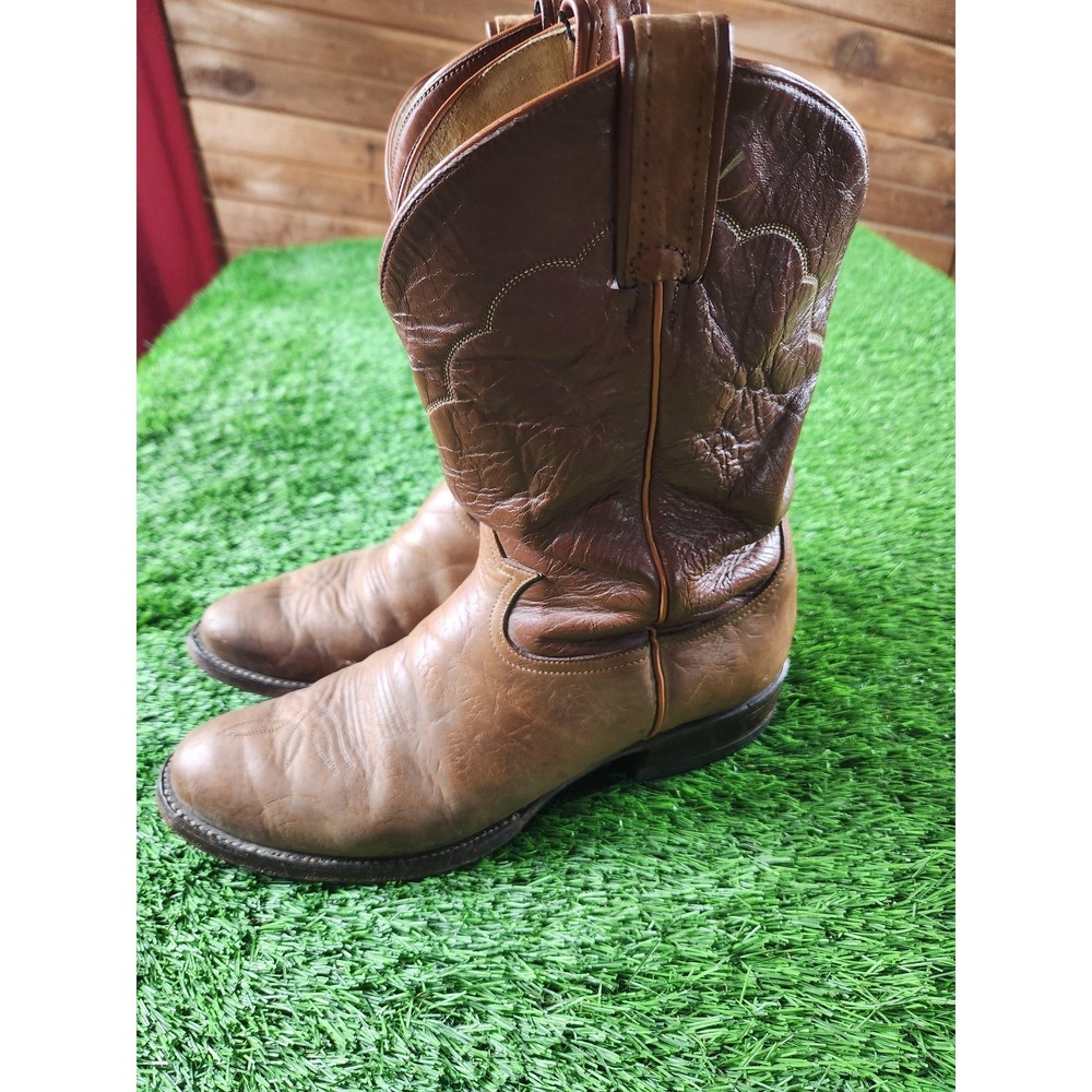 Tony‎ Lama Boots Mens Size 9 Brown Leather Western Cowboy Mid Calf Pull On 2209